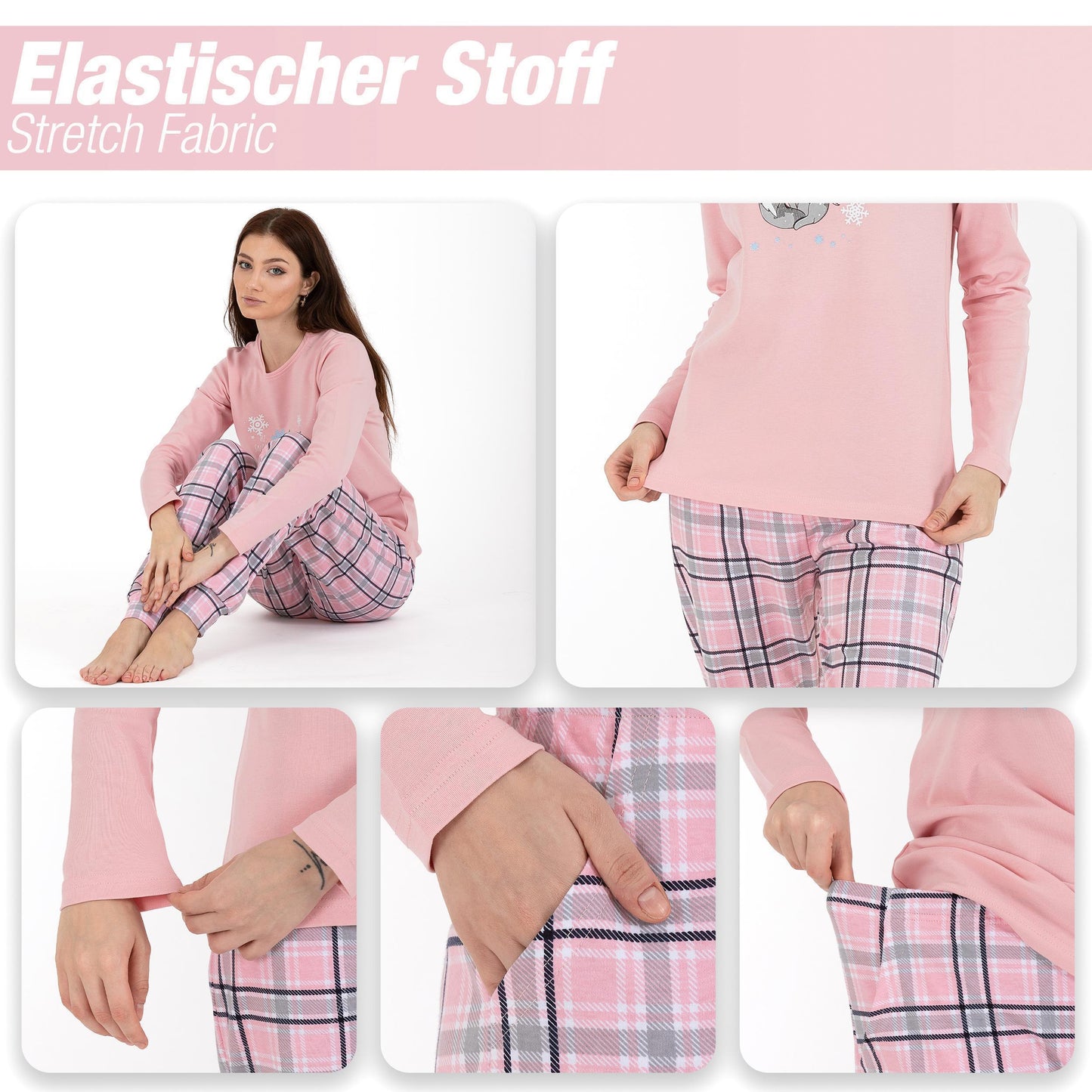 Schlafanzug Pyjama langarm- Interlock - Rosa