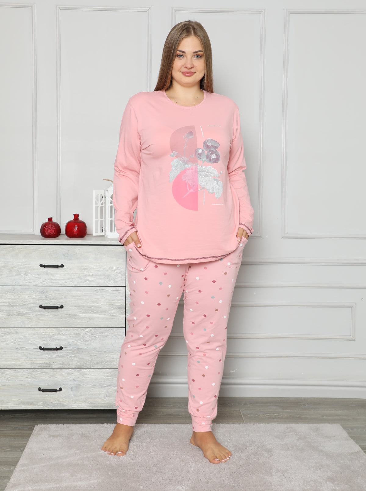 Damen Pyjama Übergröße Schlafanzug Hausanzug Nachtwäsche langarm 2XL-5XL