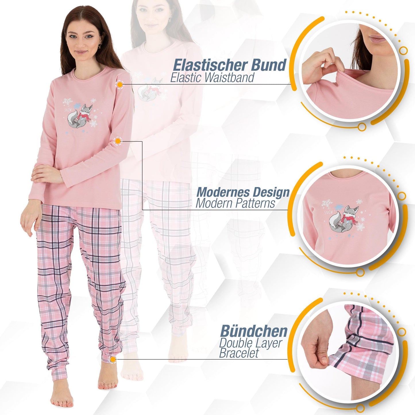 Schlafanzug Pyjama langarm- Interlock - Rosa