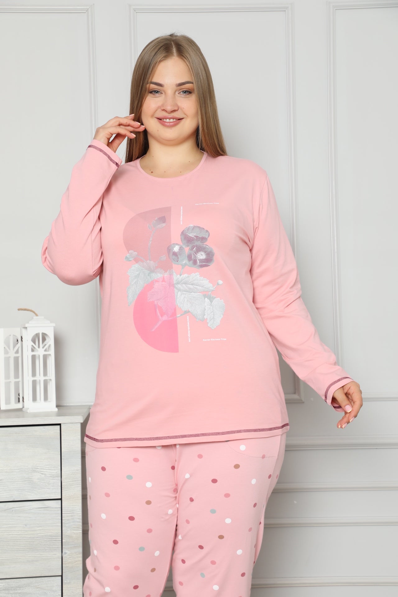 Damen Pyjama Übergröße Schlafanzug Hausanzug Nachtwäsche langarm 2XL-5XL
