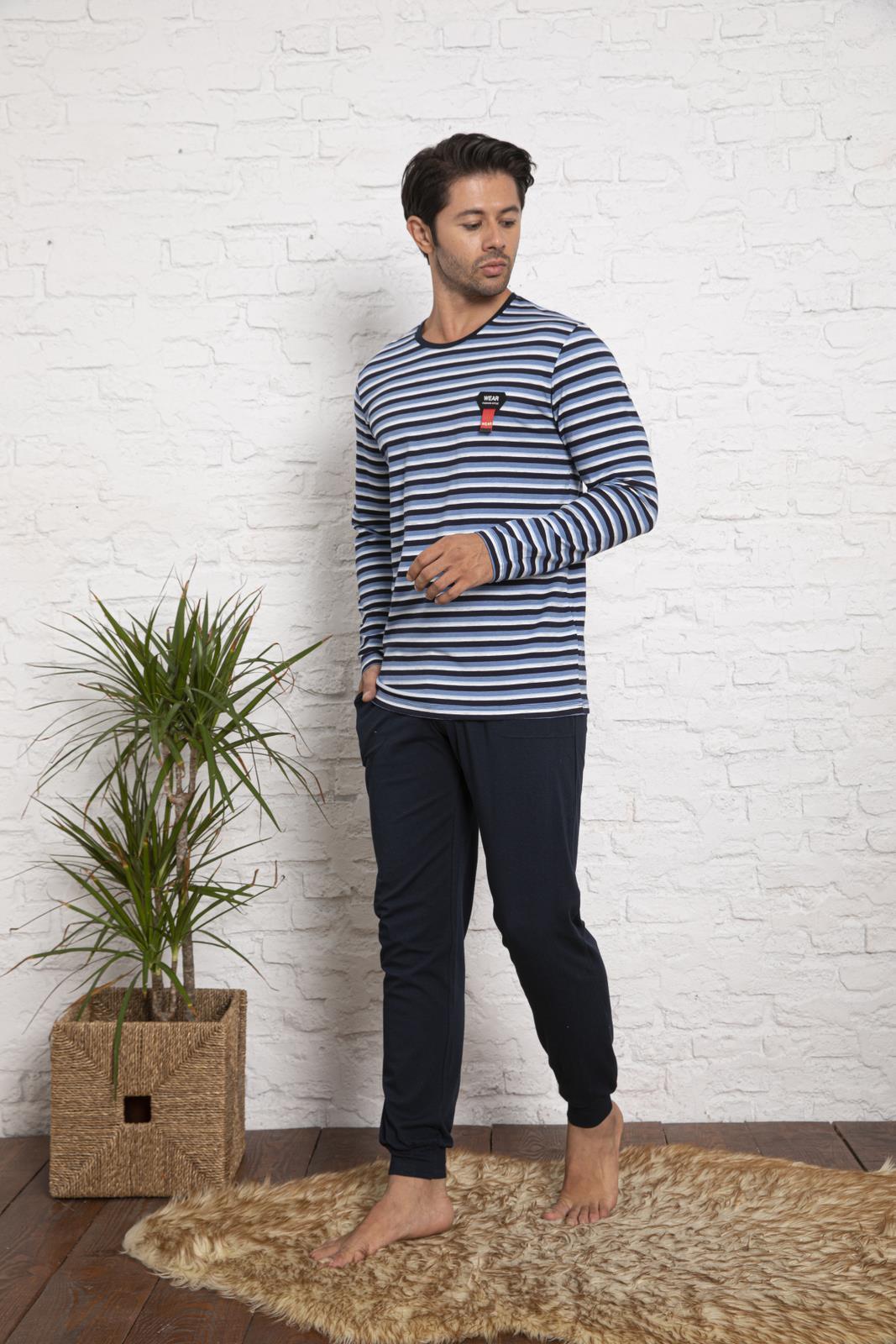 Herren Pyjama langarm Set Schlafanzug Hausanzug Nachtwäsche Baumwolle M-2XL
