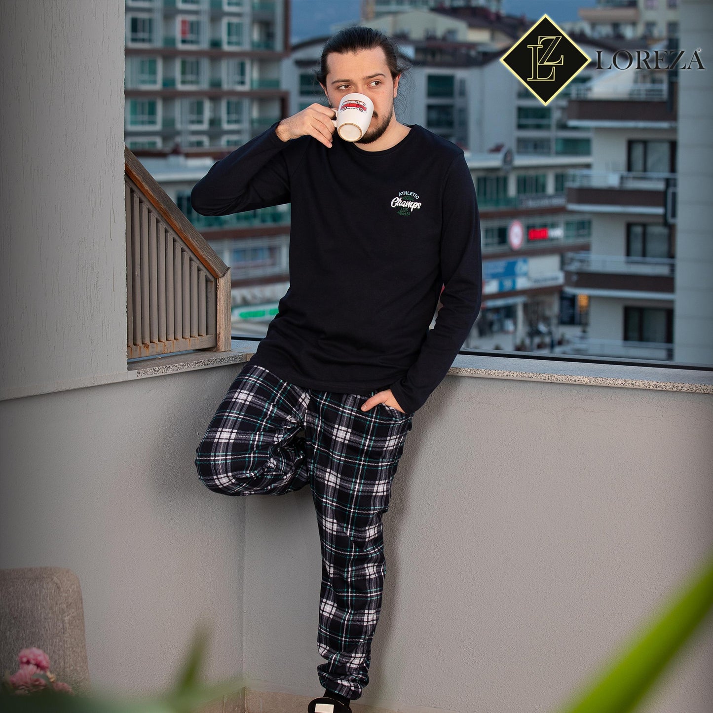 Herren Schlafanzug Hausanzug langarm 100% Baumwolle Interlock kariert M-2XL