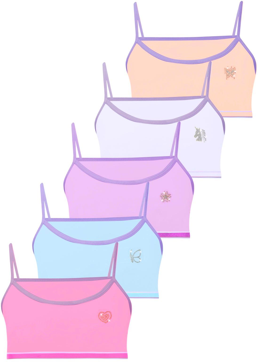 5er Set Mädchen Bustier Baumwolle - Strass- Bunt