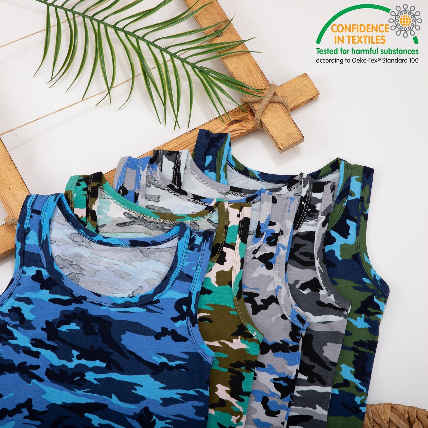 5er Set Jungen Unterhemden - Camouflage - Bunt