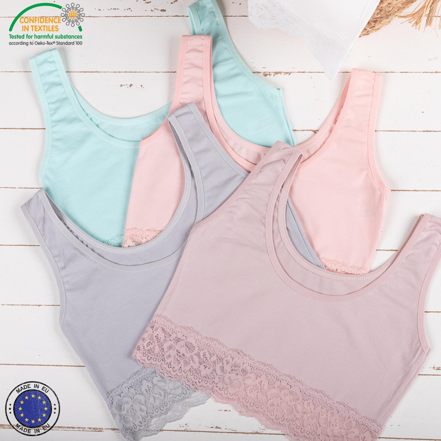 5er Set Mädchen Bustier BH - Spitze - Bunt