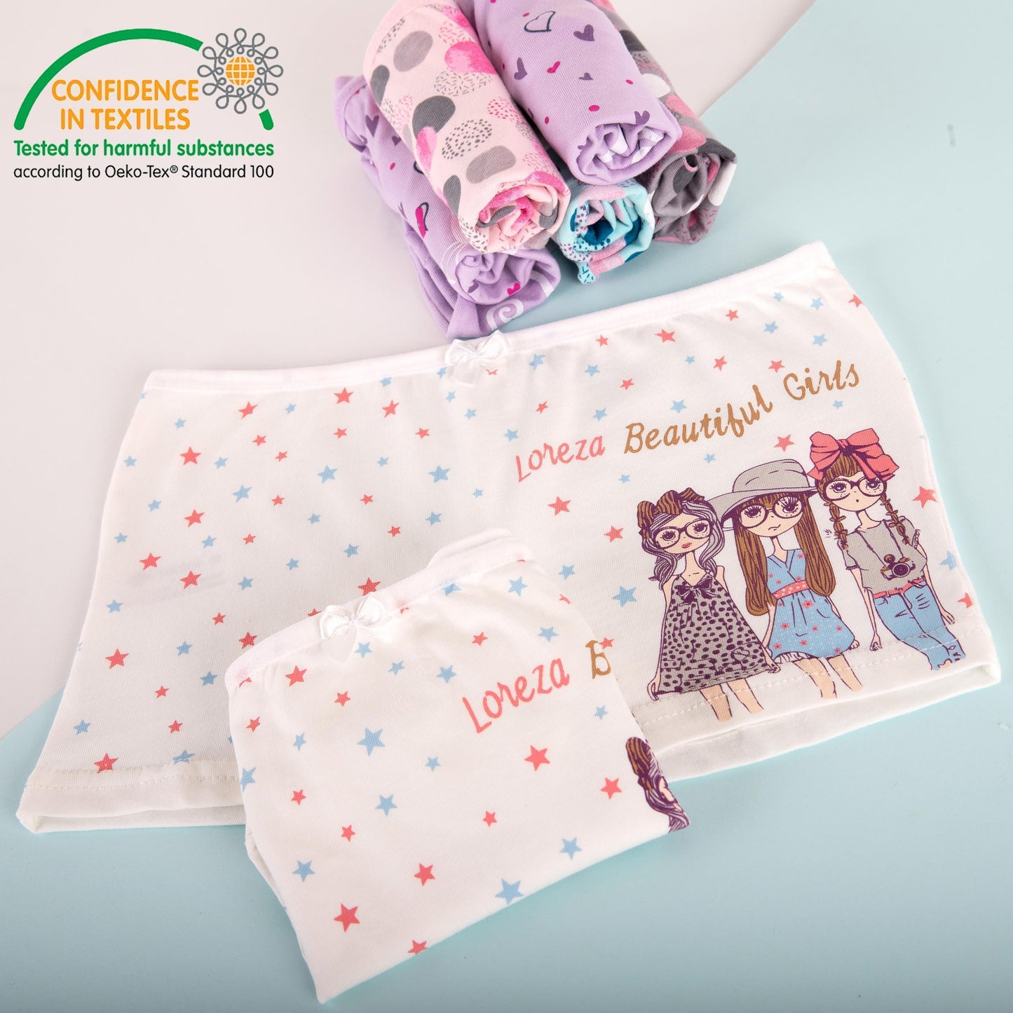10er Set Mädchen Pantys - Punkte Sterne - Bunt