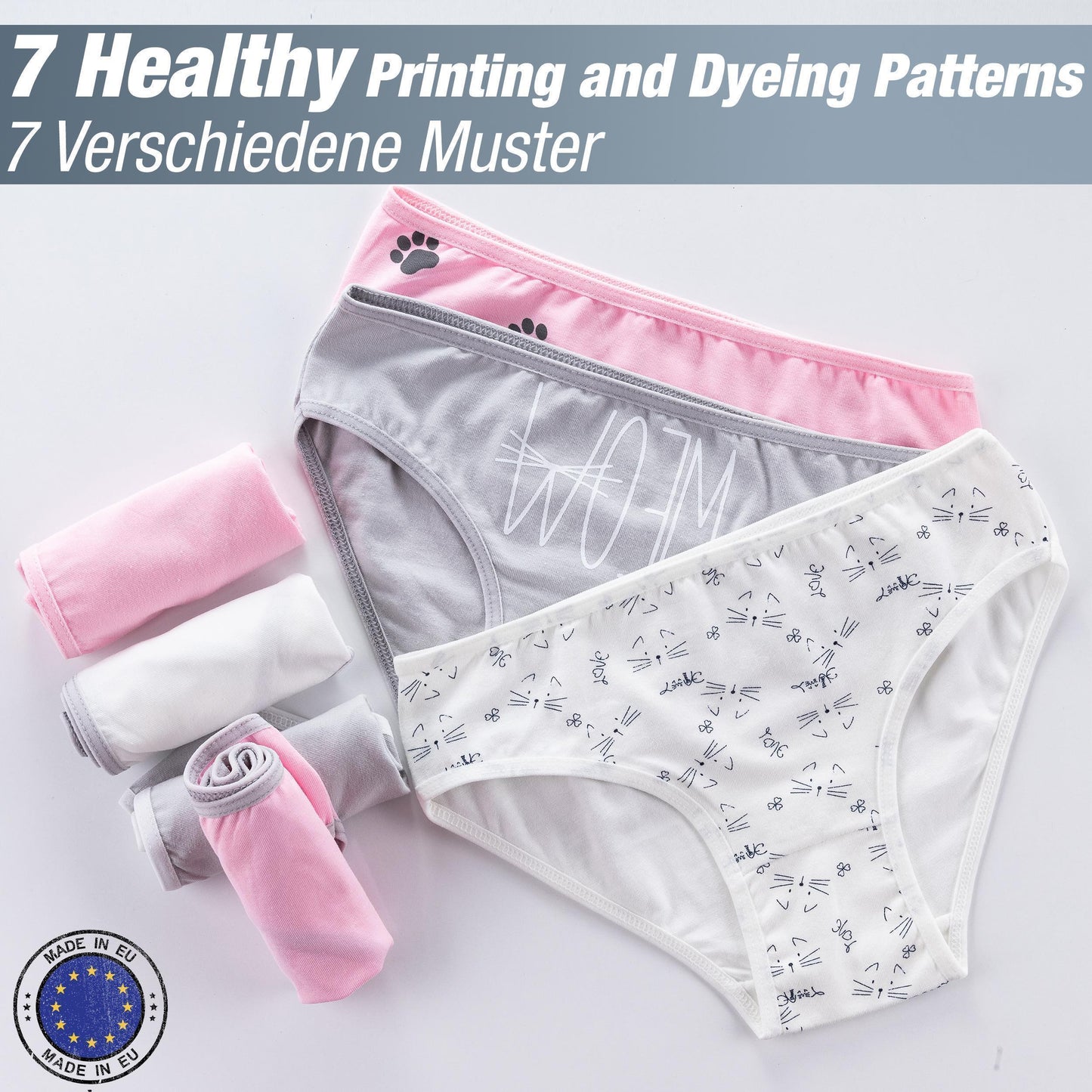 7er Set Mädchen Slips - Katzen - Bunt