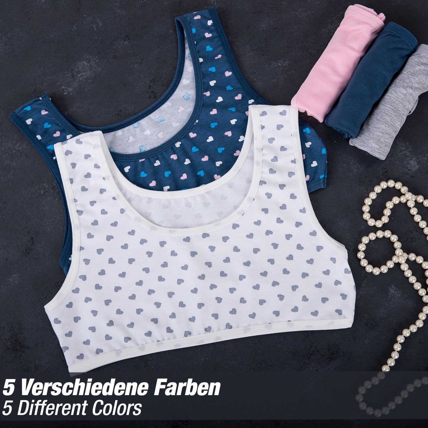 5er Set Mädchen Bustier BH - Herz - Bunt