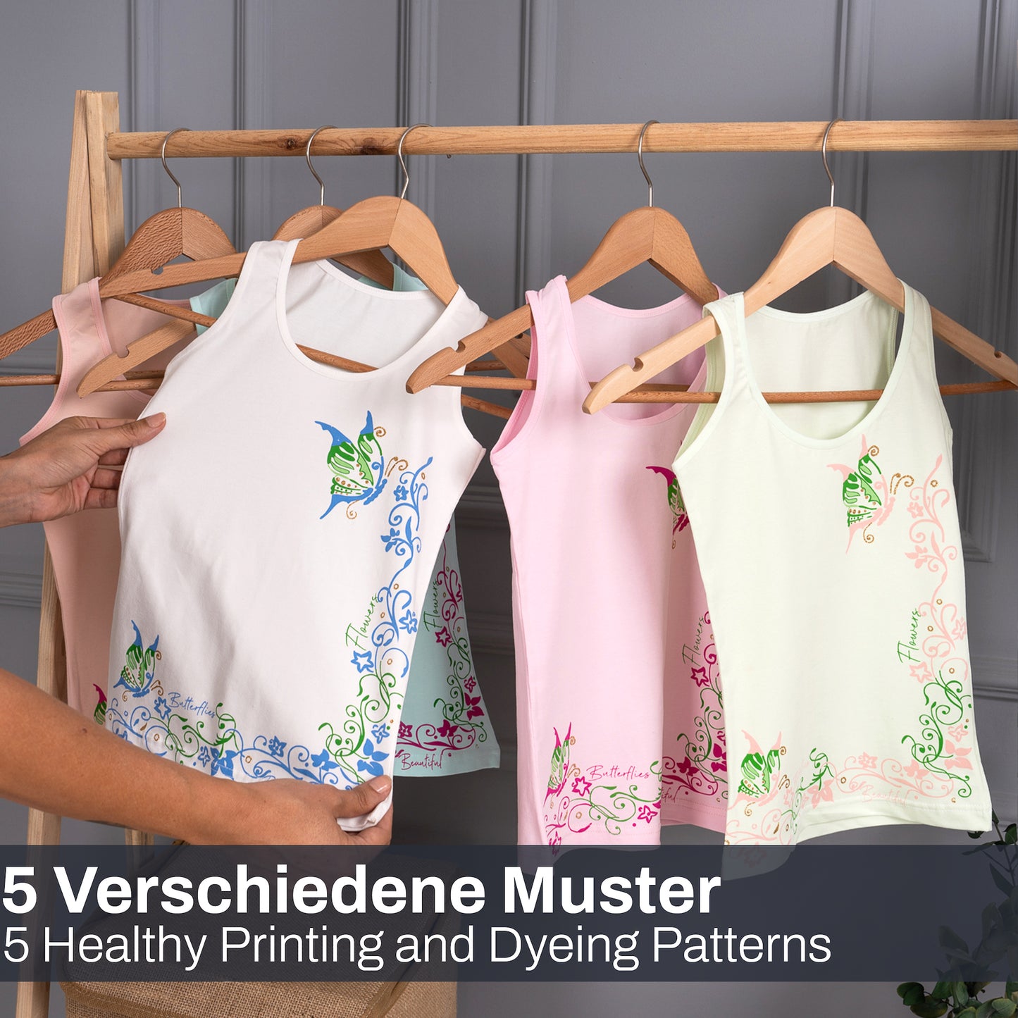 5er Set Mädchen Unterhemden - Schmetterling - Bunt