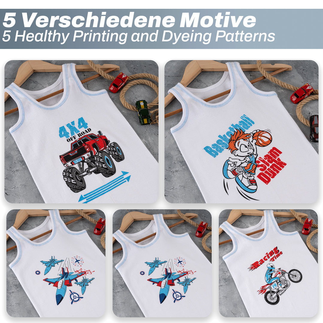 5er Set Jungen Unterhemden - Feinripp - Weiss
