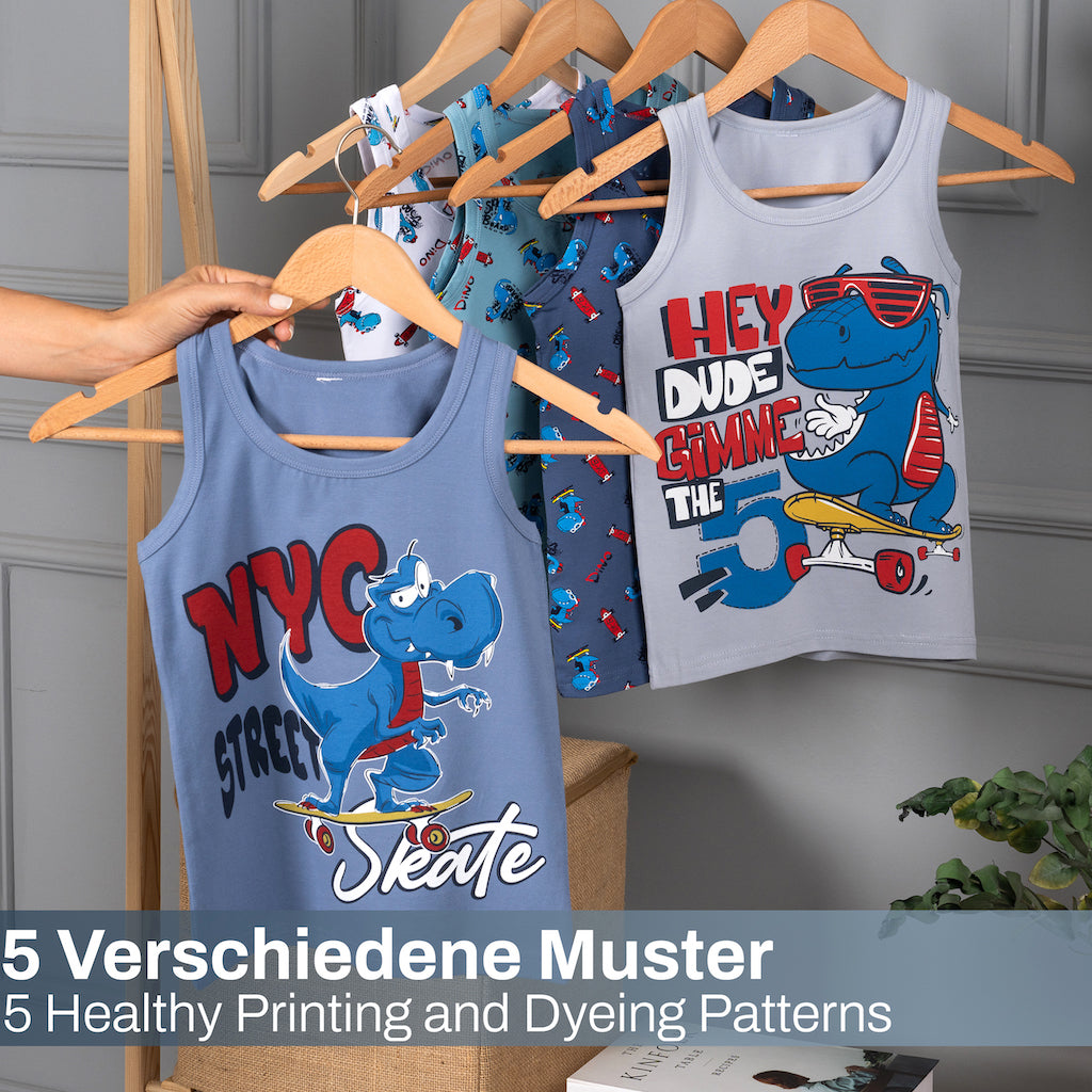 5er Set Jungen Unterhemden - Dinosaurier - Bunt