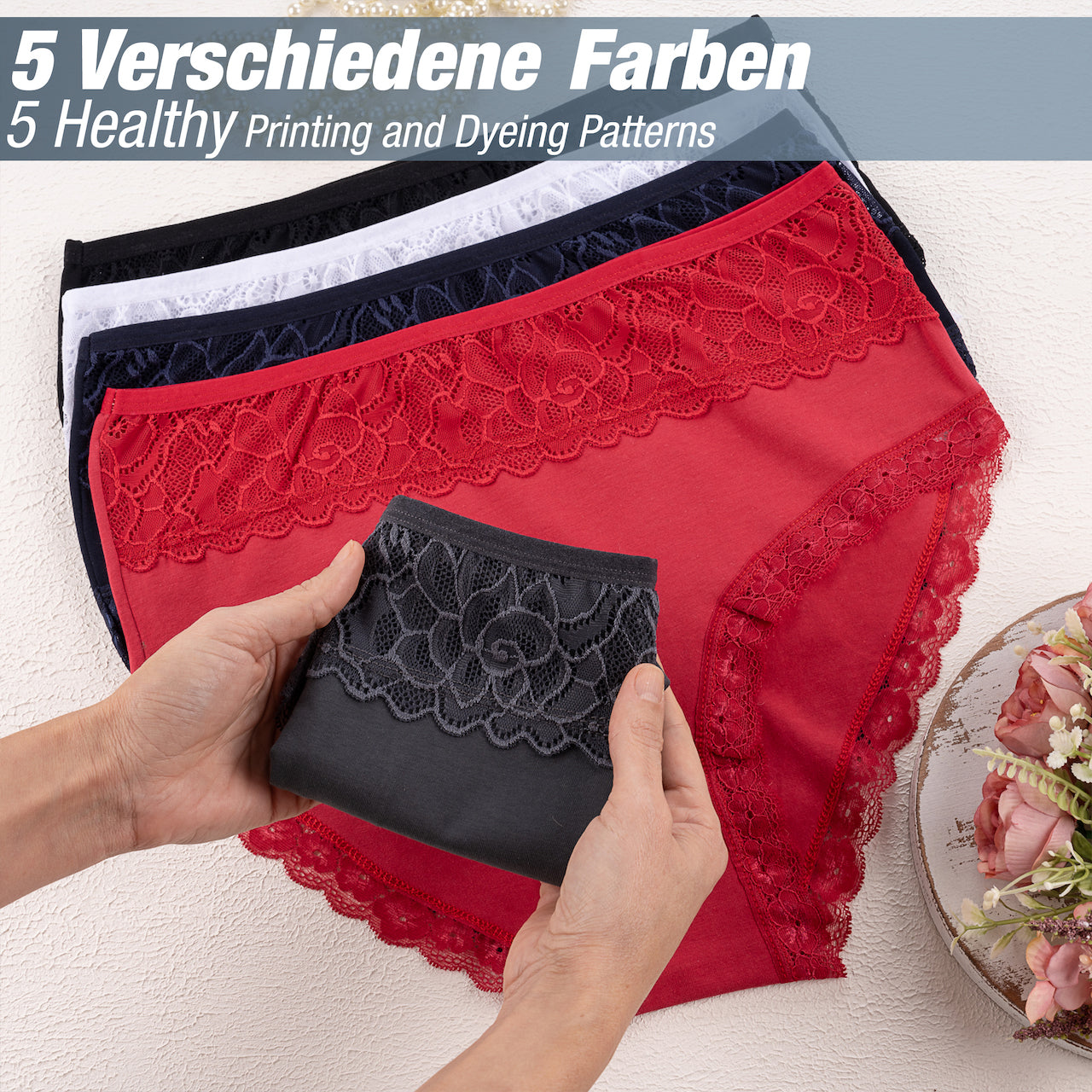 5er Set Taillen Slips - Spitze - Bunt