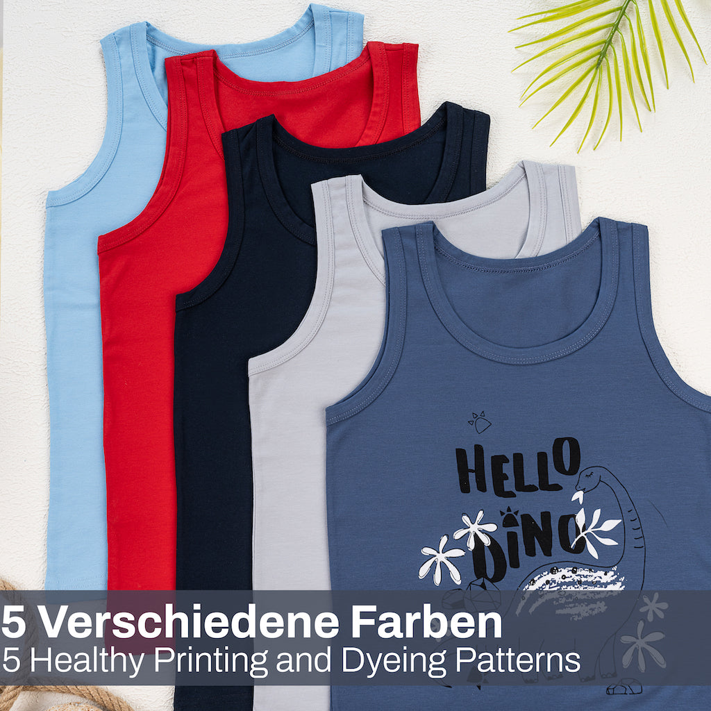5er Set Jungen Unterhemden - Dino - Bunt