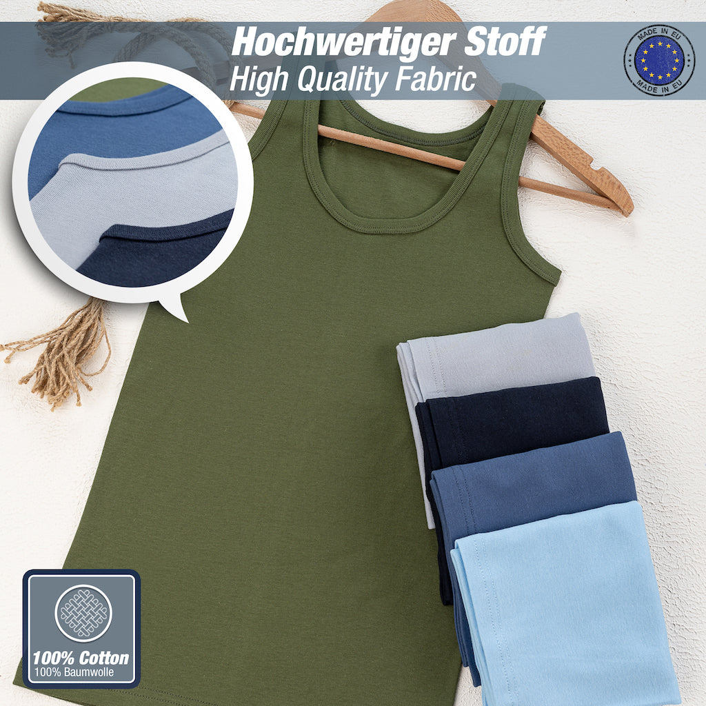 5er Set Jungen Unterhemden 100% Baumwolle - Feinripp - Ohne Seitennaht