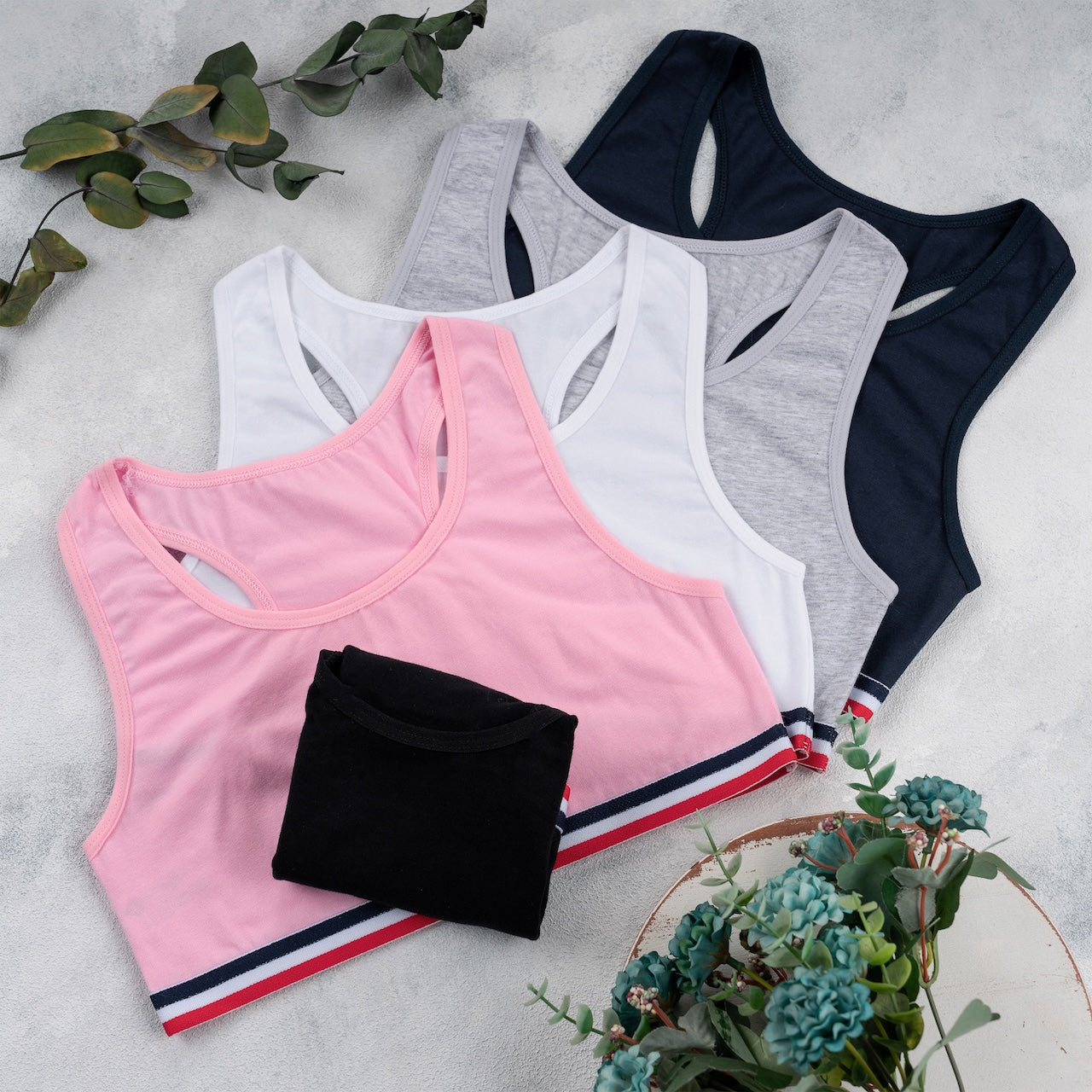5er Set Mädchen Bustier X-Rücken - Streifen - Bunt