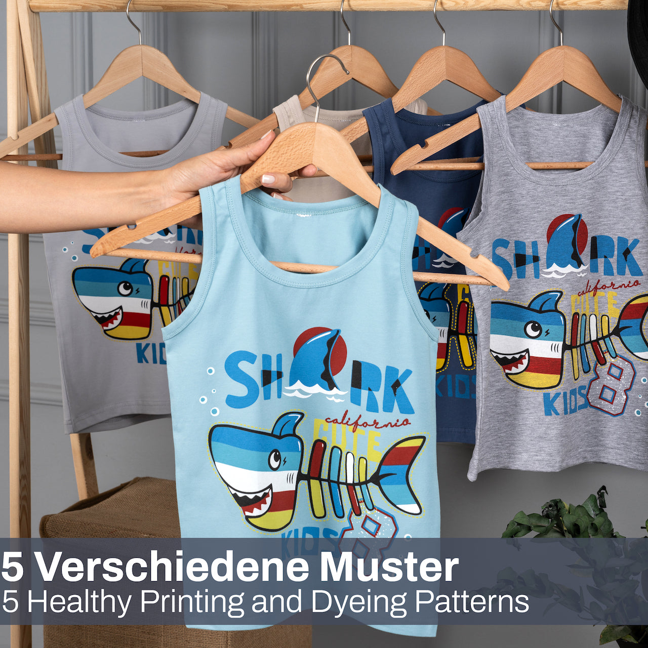 5er Set Jungen Unterhemden - Shark - Bunt