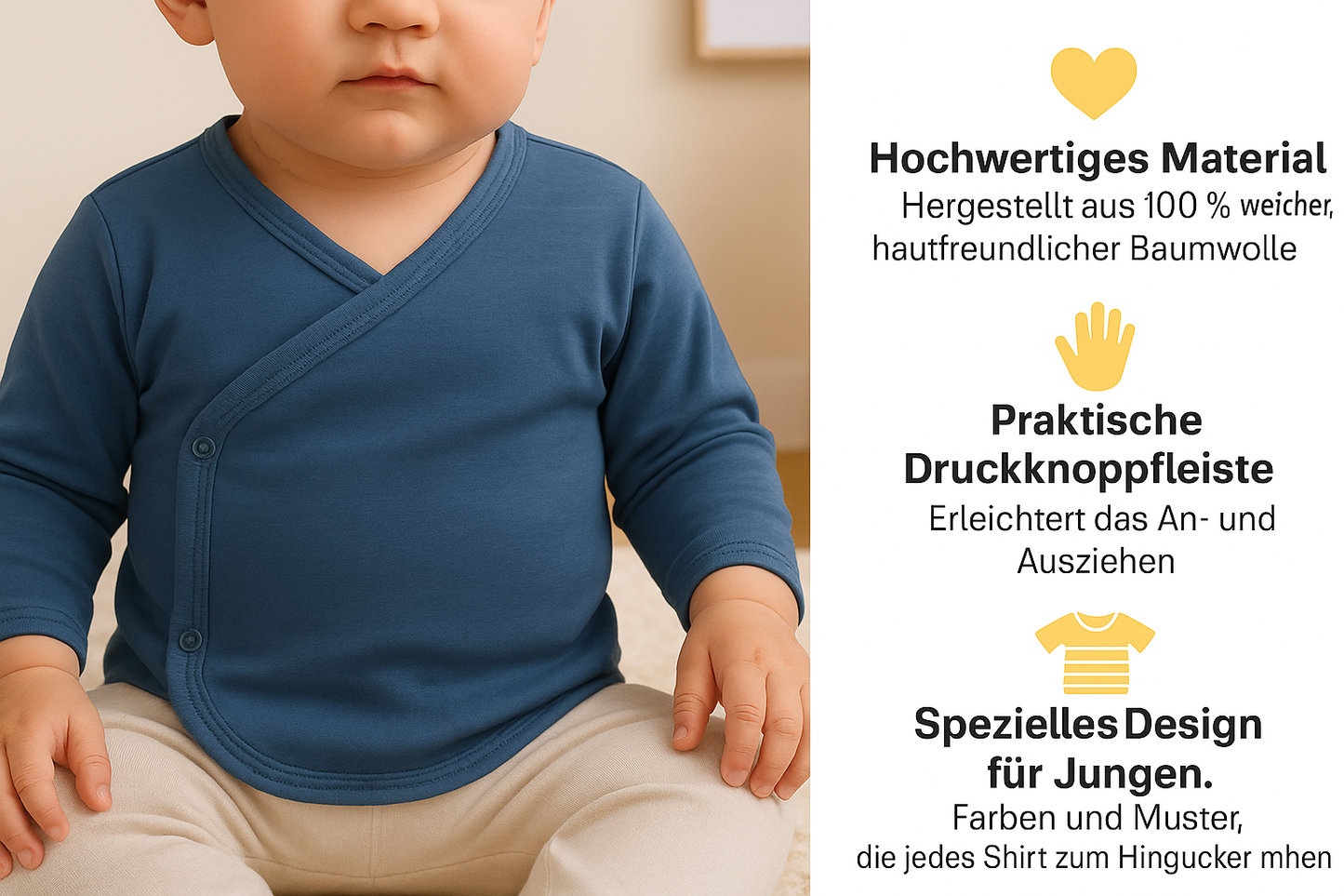 5er Set Jungen Baby Wickelshirts langarm 100% Baumwolle