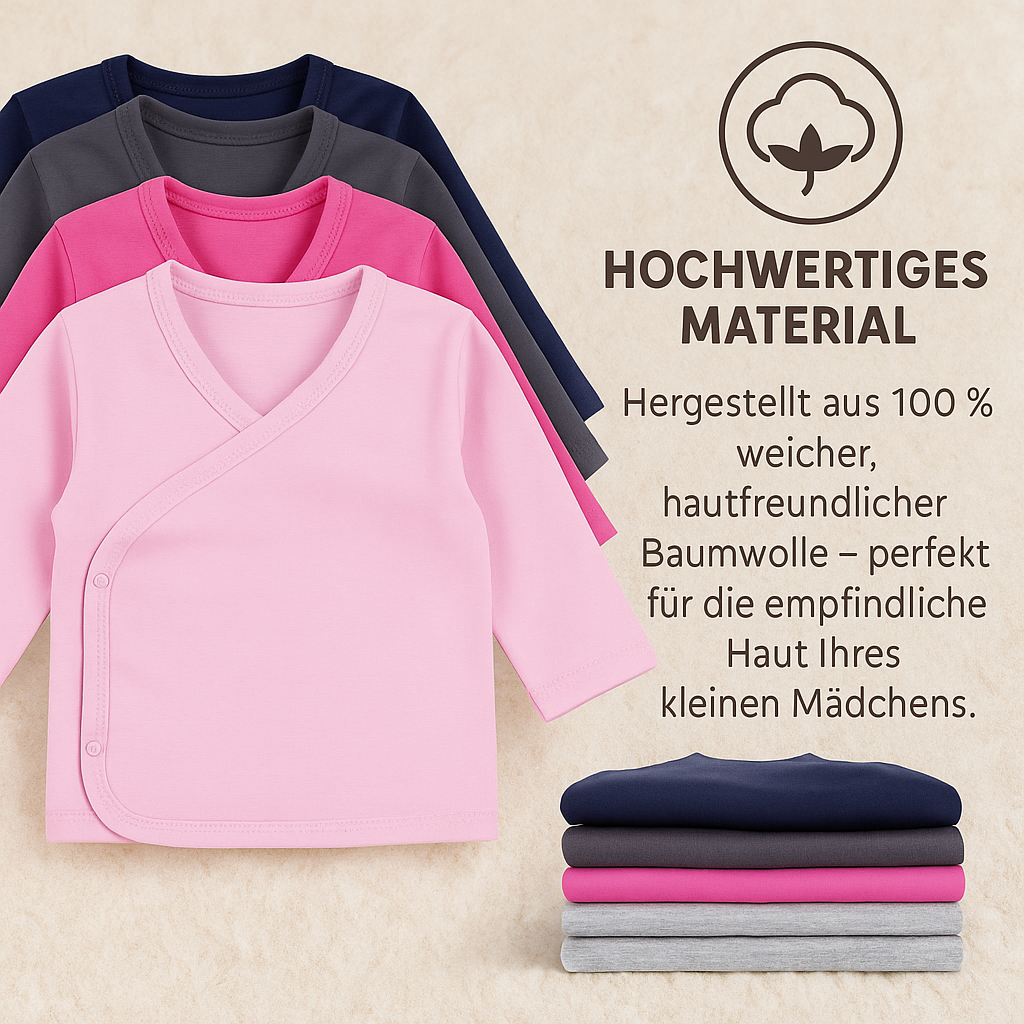 5er Set Mädchen Baby Wickelshirts langarm 100% Baumwolle