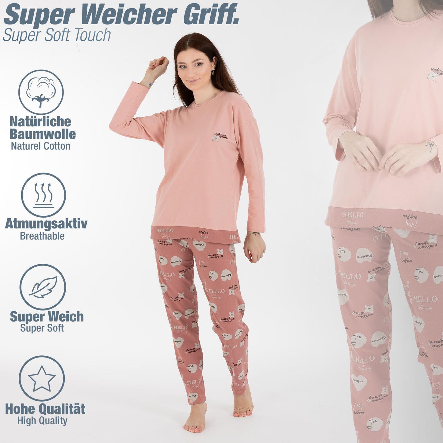 Schlafanzug Pyjama langarm- Spring - Pastel