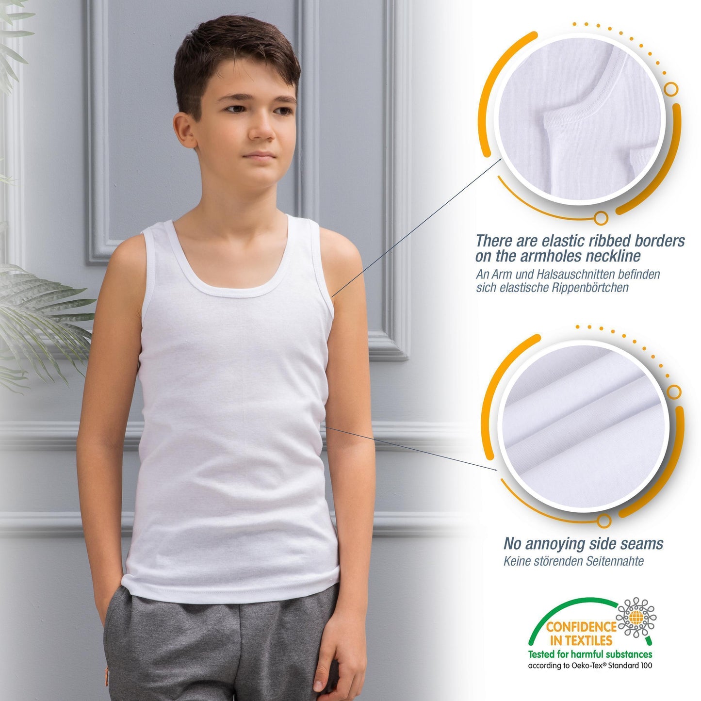 6er Set Jungen Unterhemden - Feinripp - Weiss