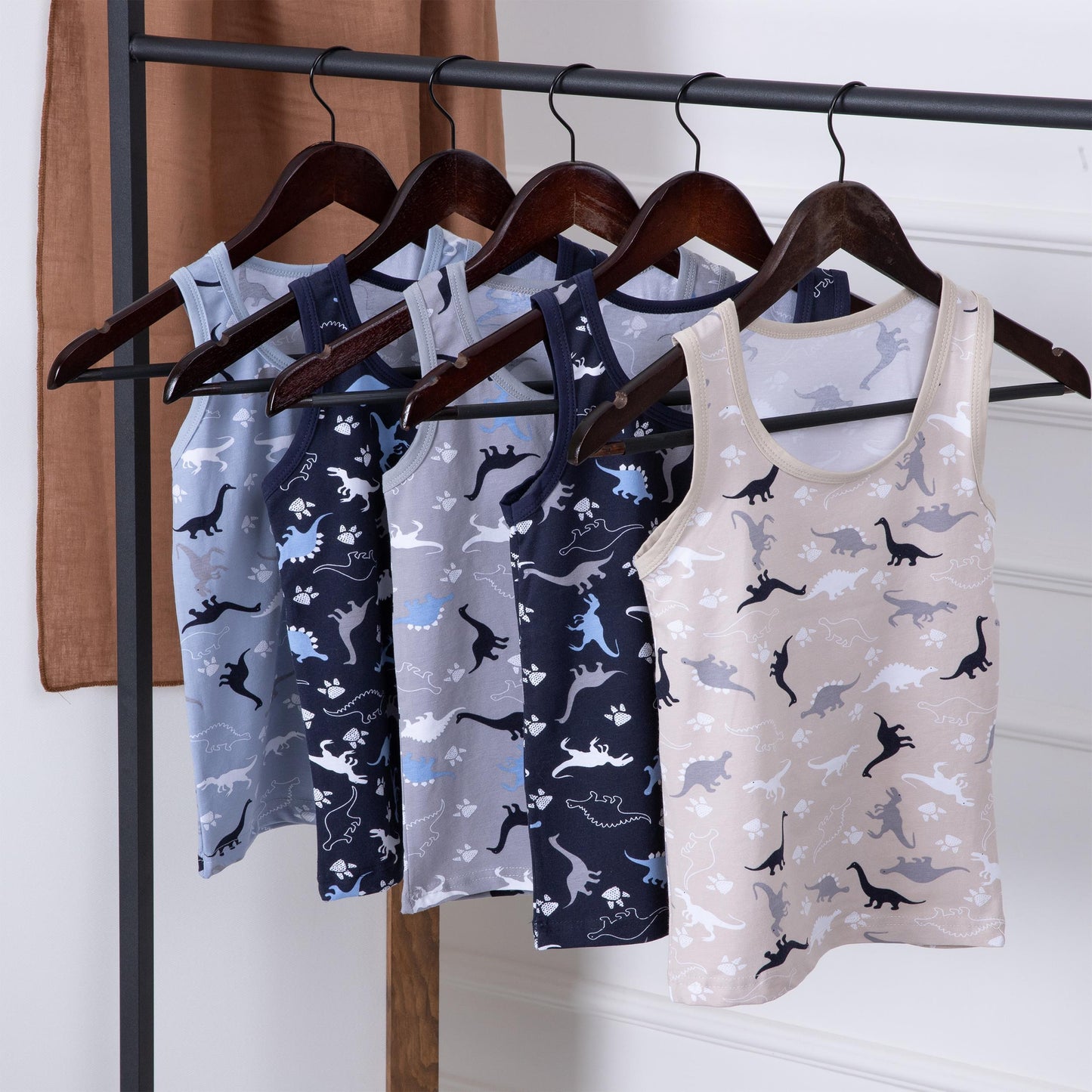 5er Set Jungen Unterhemden - Dinosaurier - Bunt