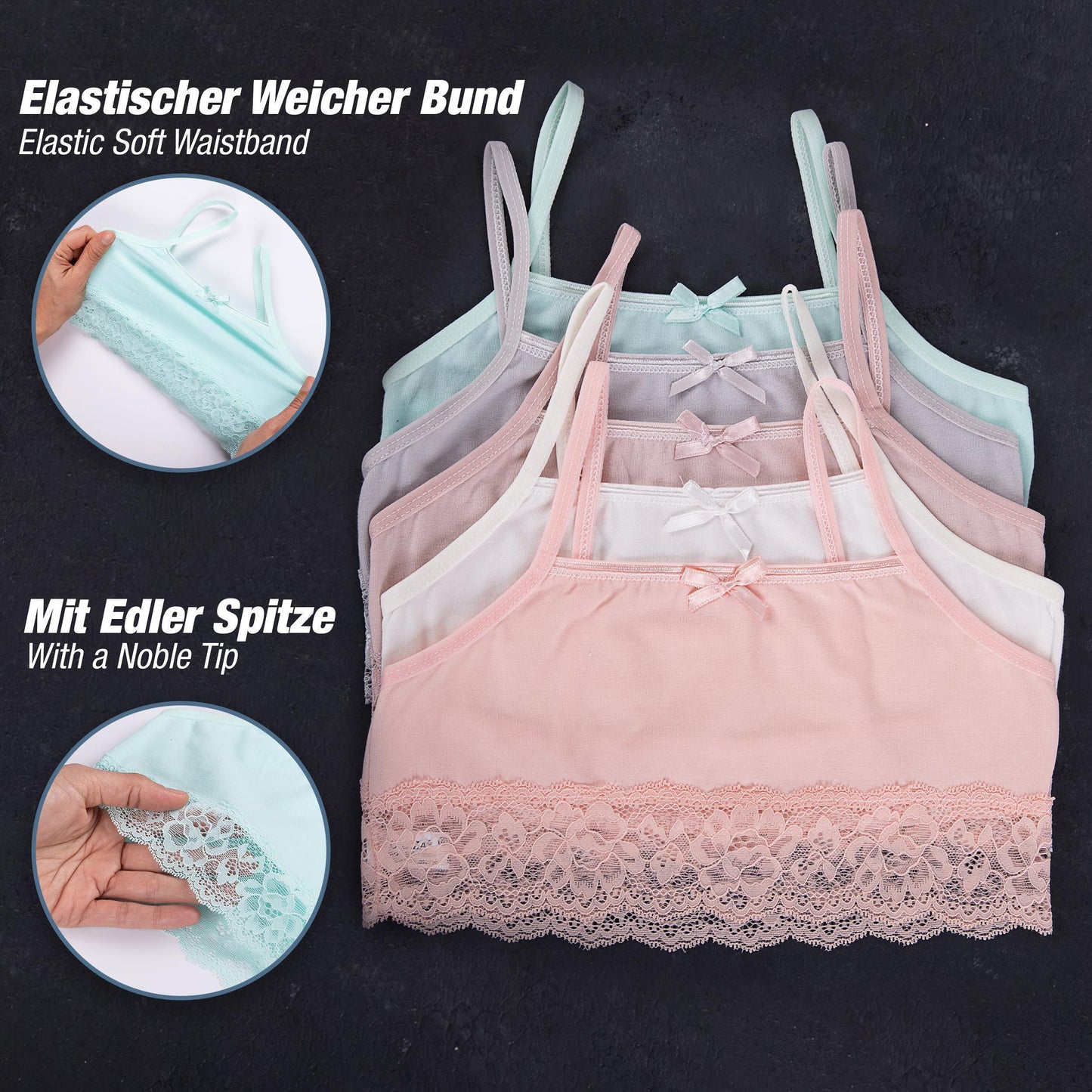 5er Set Mädchen Bustier BH - Spitze - Bunt