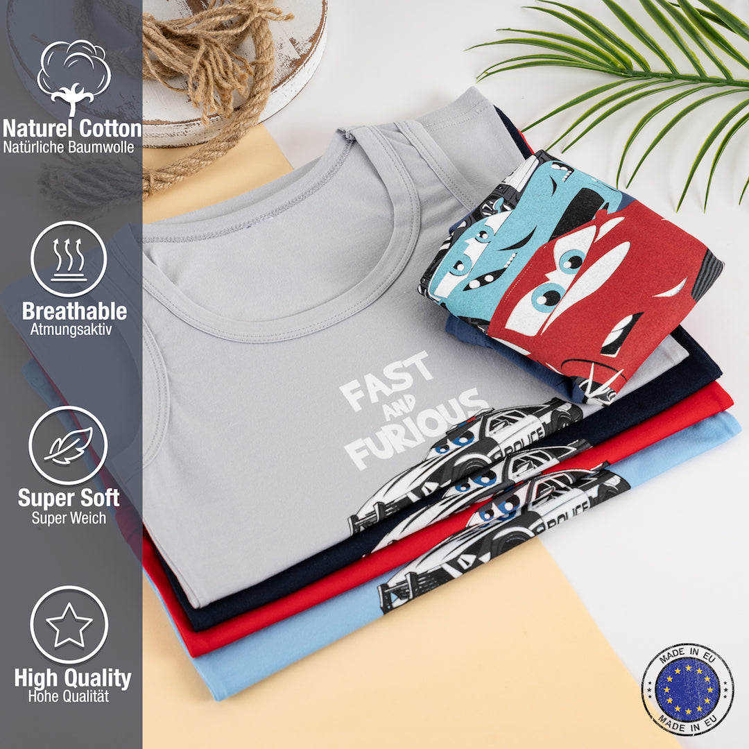 5 Jungen Unterhemden - Auto Motive - Bunt