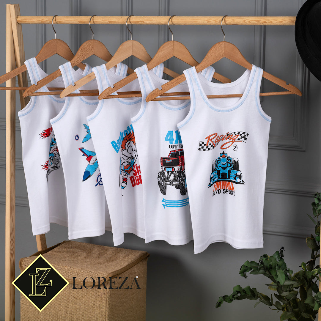 5er Set Jungen Unterhemden - Feinripp - Weiss