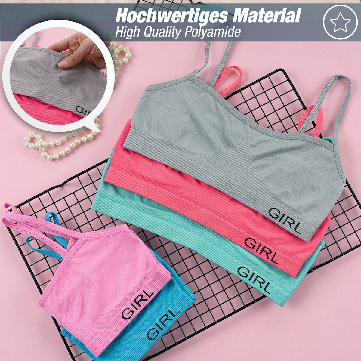 5er Set Mädchen Bustier - Nahtlos Mikrofaser - Bunt