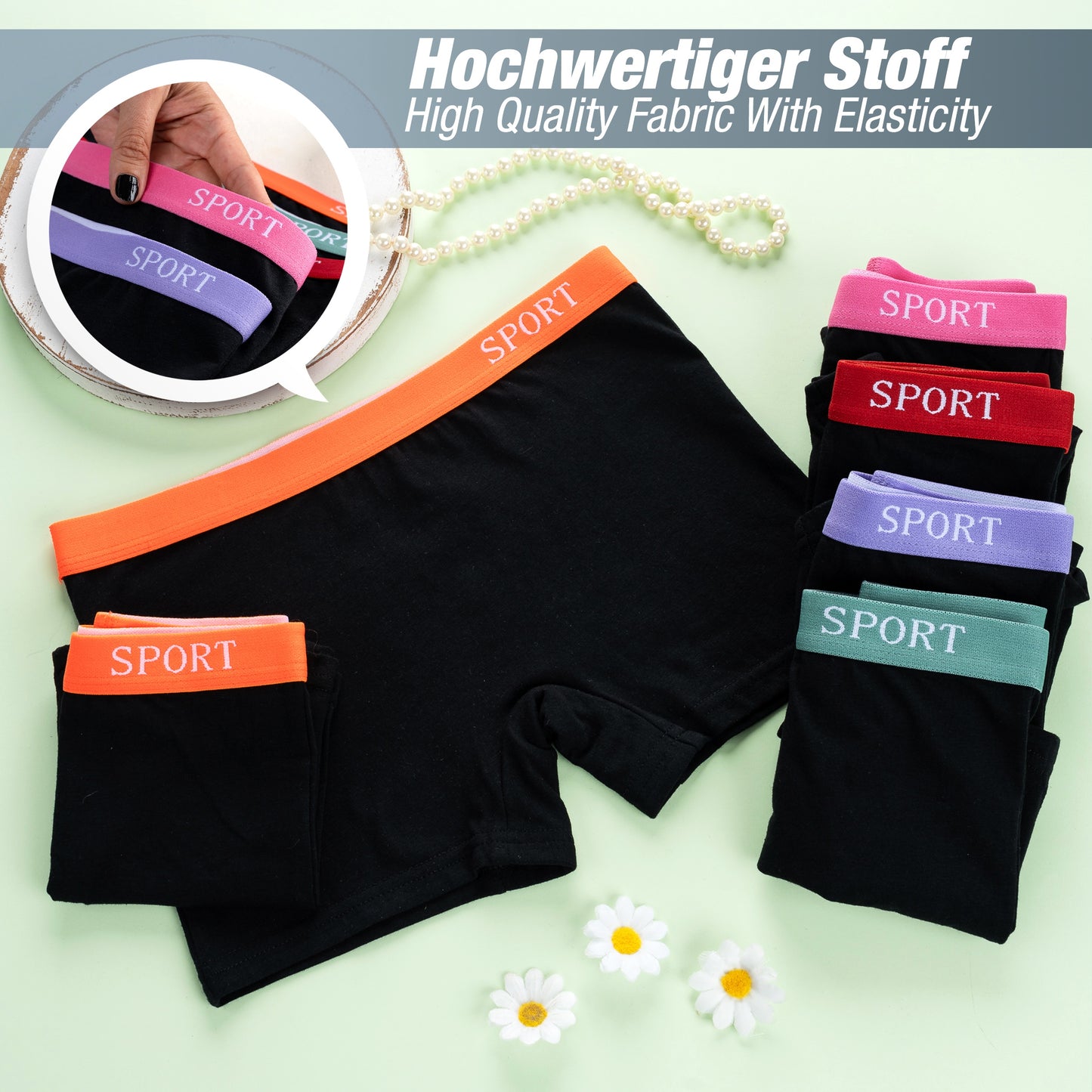 10er Set Mädchen Pantys Boxershorts - Sport - Schwarz