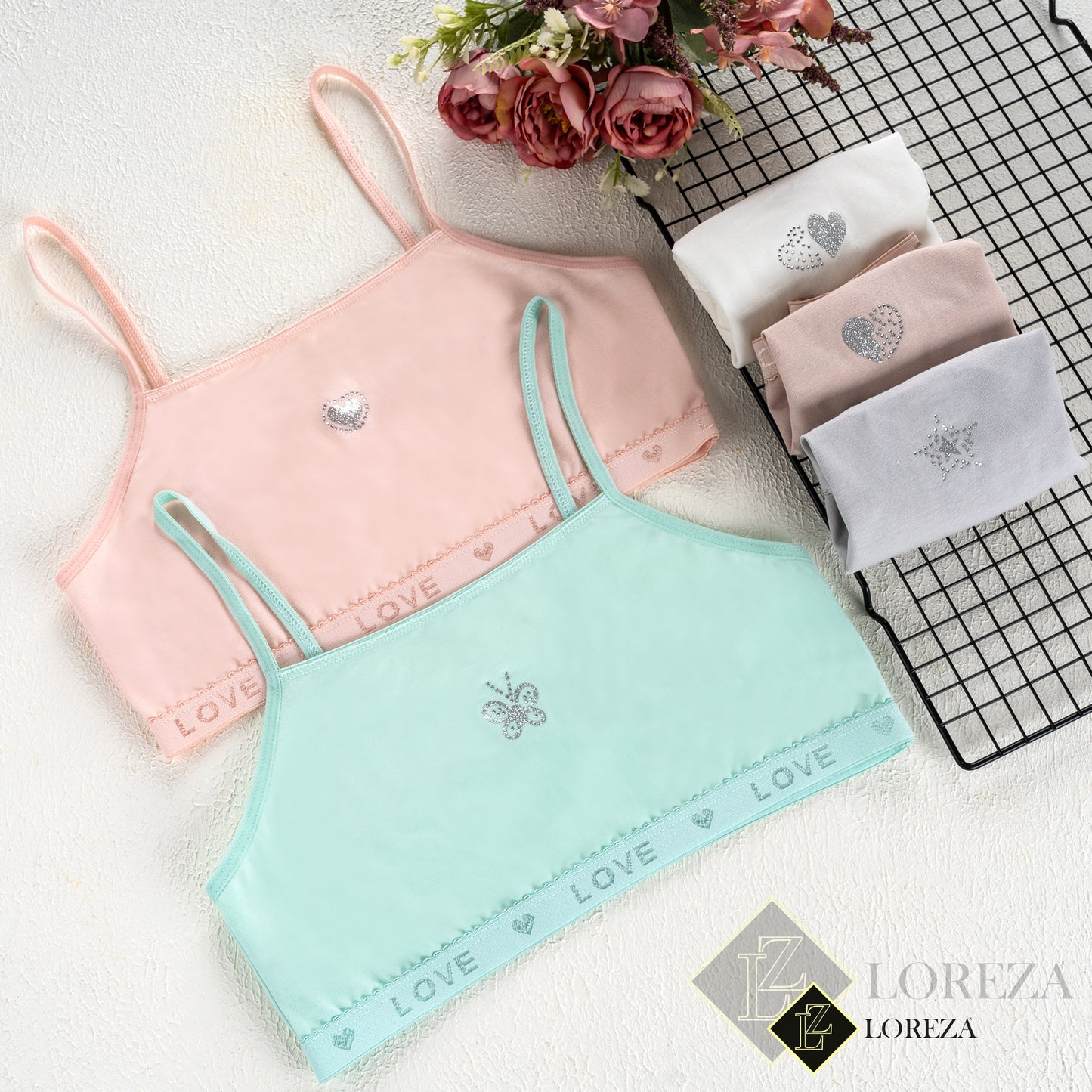 5er Set Mädchen Bustier BH - Strass - Bunt