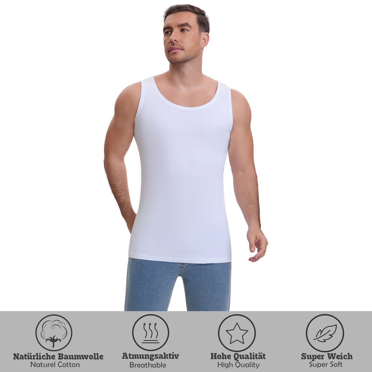 4er Set Unterhemden Feinripp extralong - Basics - Bunt