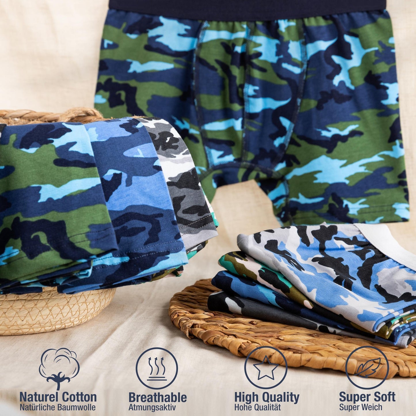 10er Set Jungen Boxershorts - Camouflage - Bunt