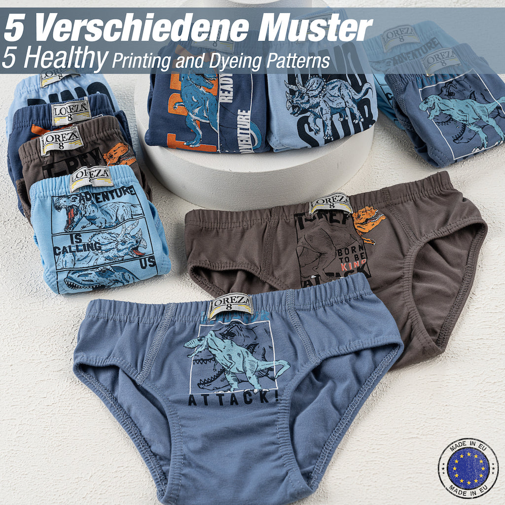 10er Set Jungen Baumwolle Slips- T-Rex - Bunt