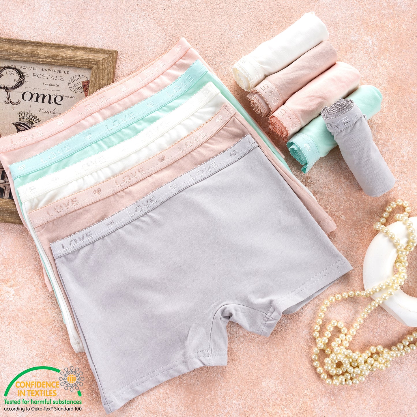 10er Set Mädchen Pantys Boxershorts - LOVE - Bunt