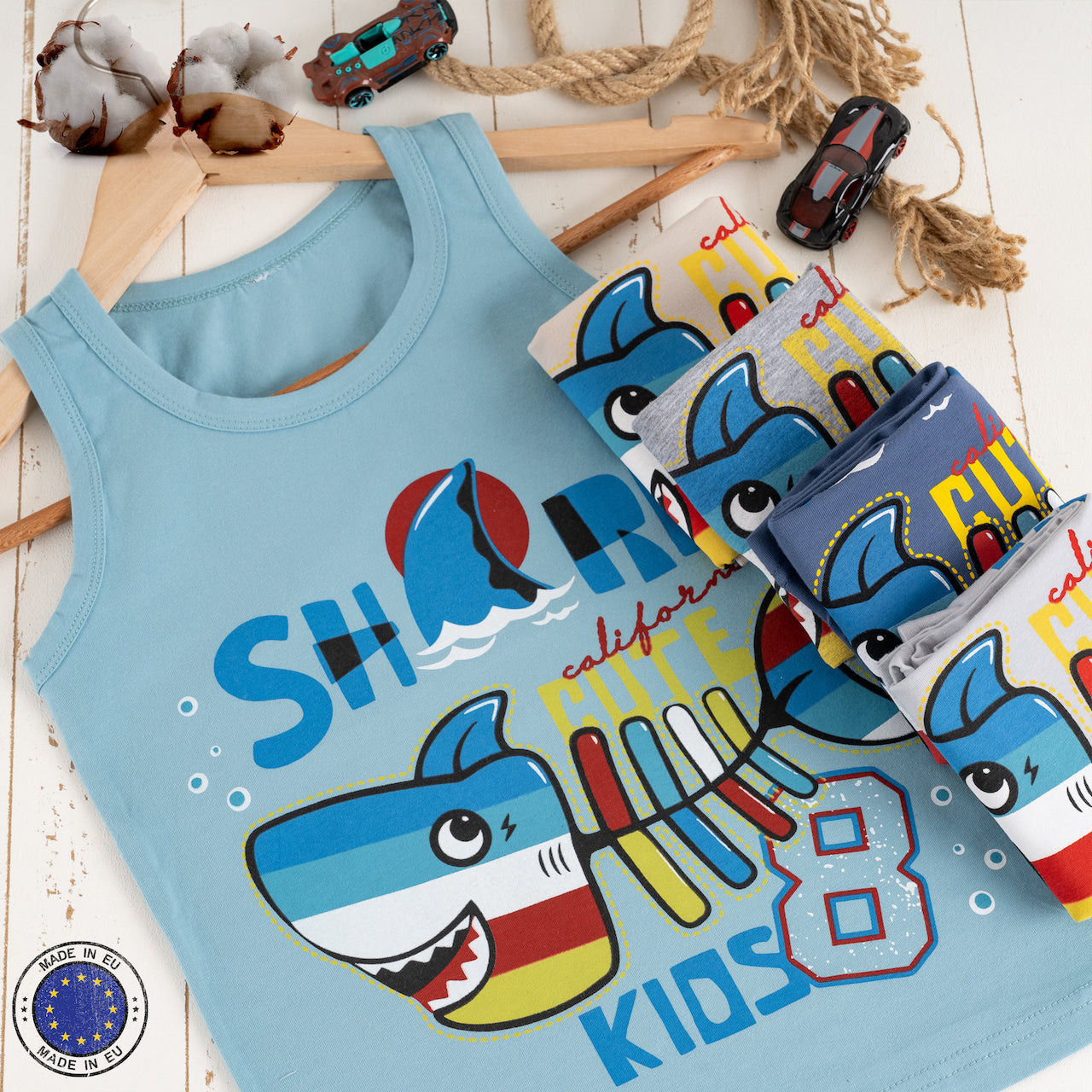 5er Set Jungen Unterhemden - Shark - Bunt