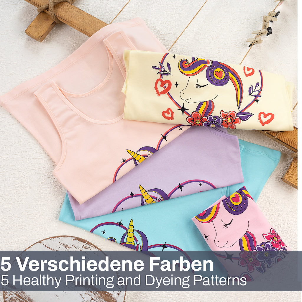 5 Mädchen Unterhemden Baumwolle - Unicorn