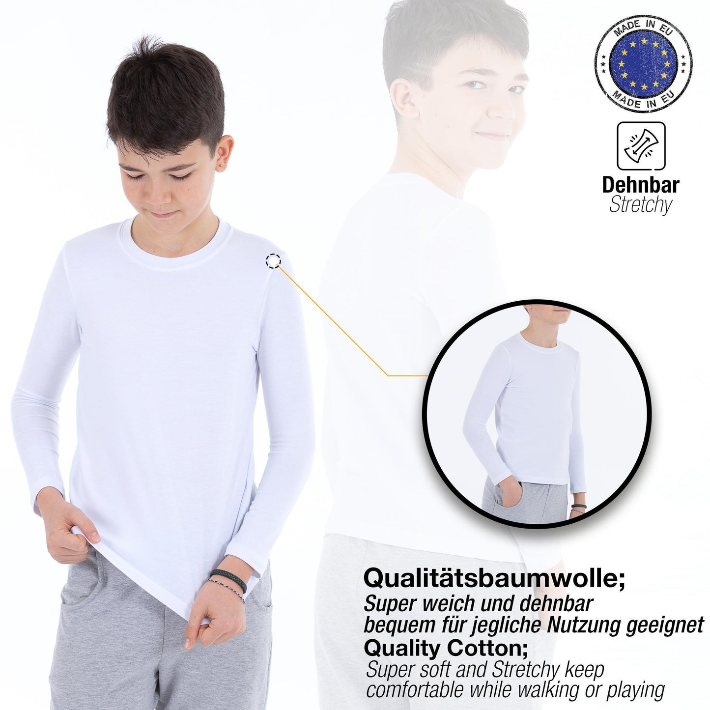 3er Pack Weiss Jungen Mädchen Langarmshirts Unterhemden Body Shirt