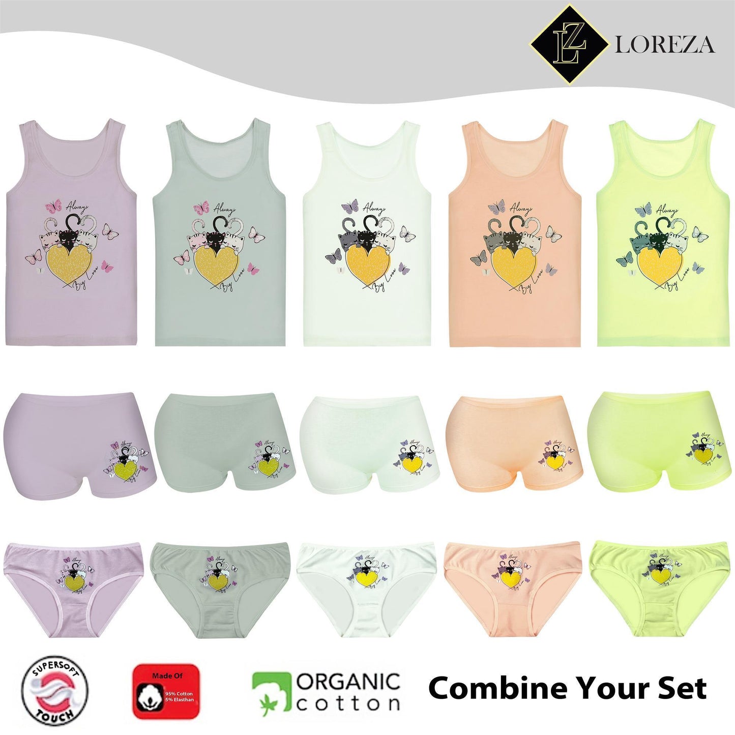 5er Set Mädchen Pantys - Katzen - Bunt