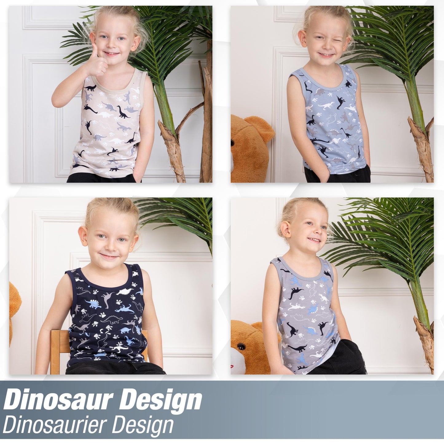 5er Set Jungen Unterhemden - Dinosaurier - Bunt