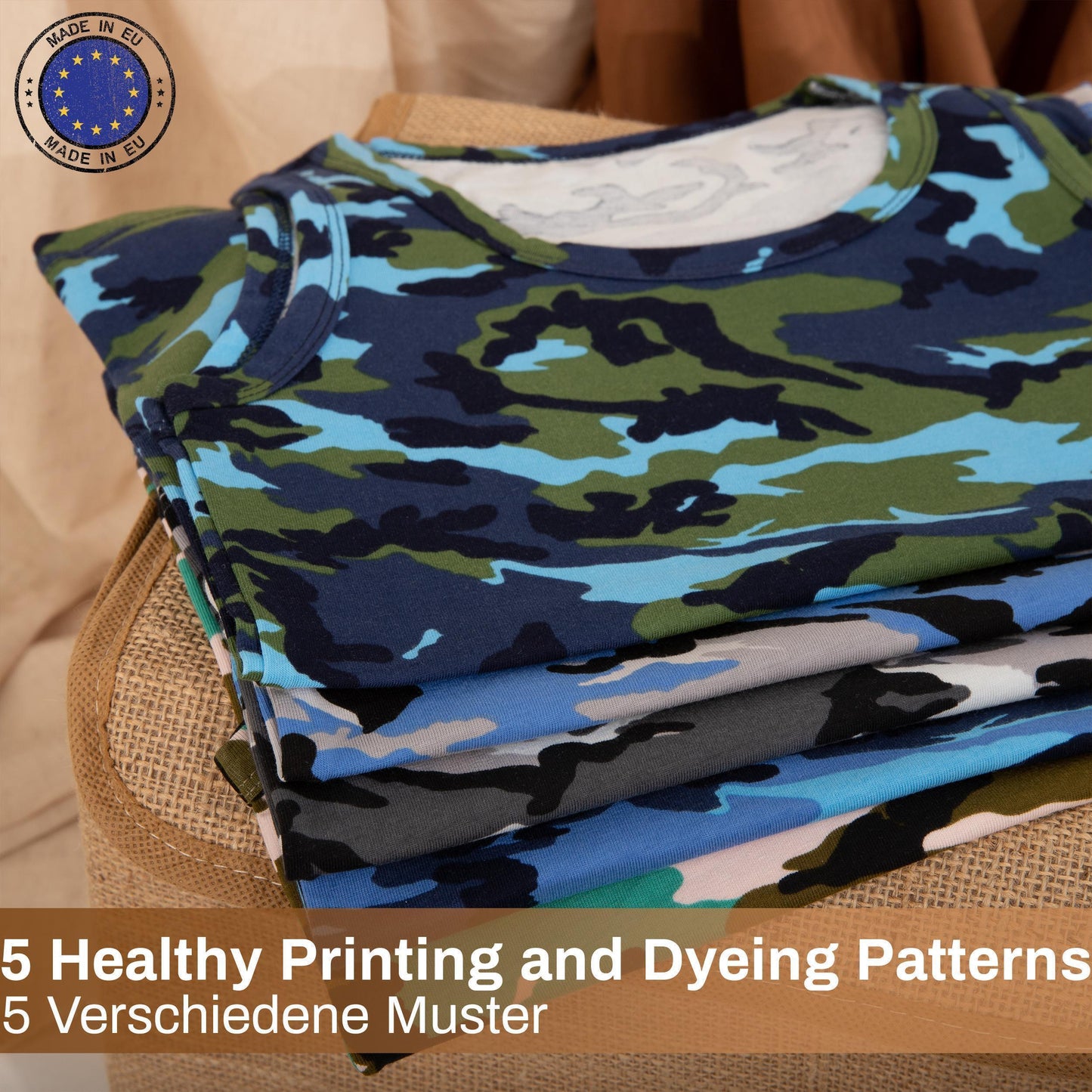 5er Set Jungen Unterhemden - Camouflage - Bunt