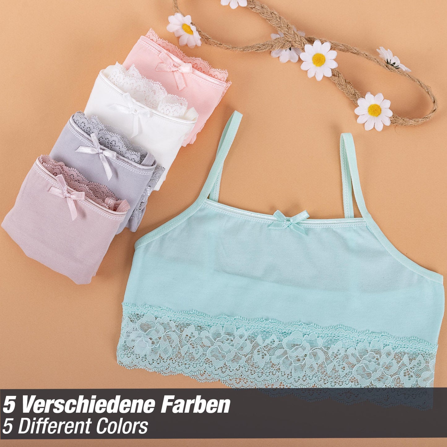 5er Set Mädchen Bustier BH - Spitze - Bunt