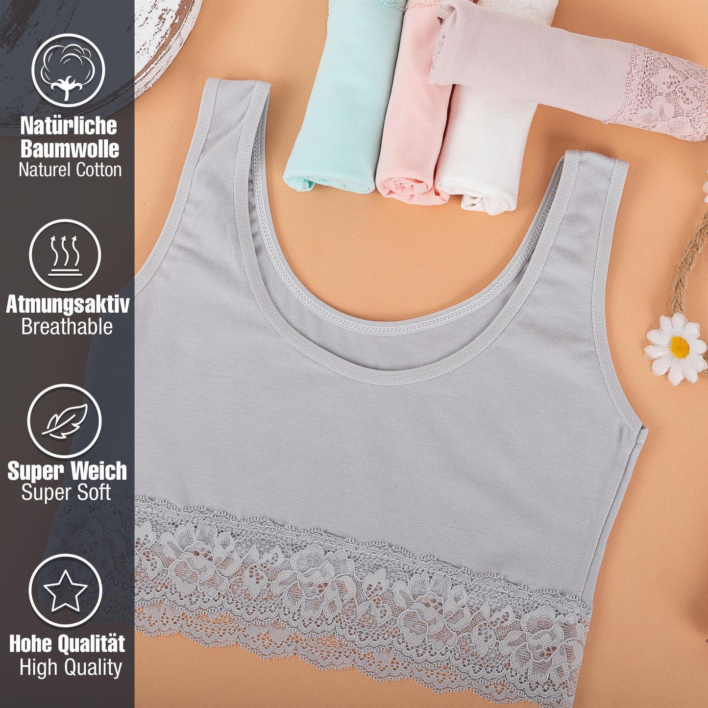5er Set Mädchen Bustier BH - Spitze - Bunt