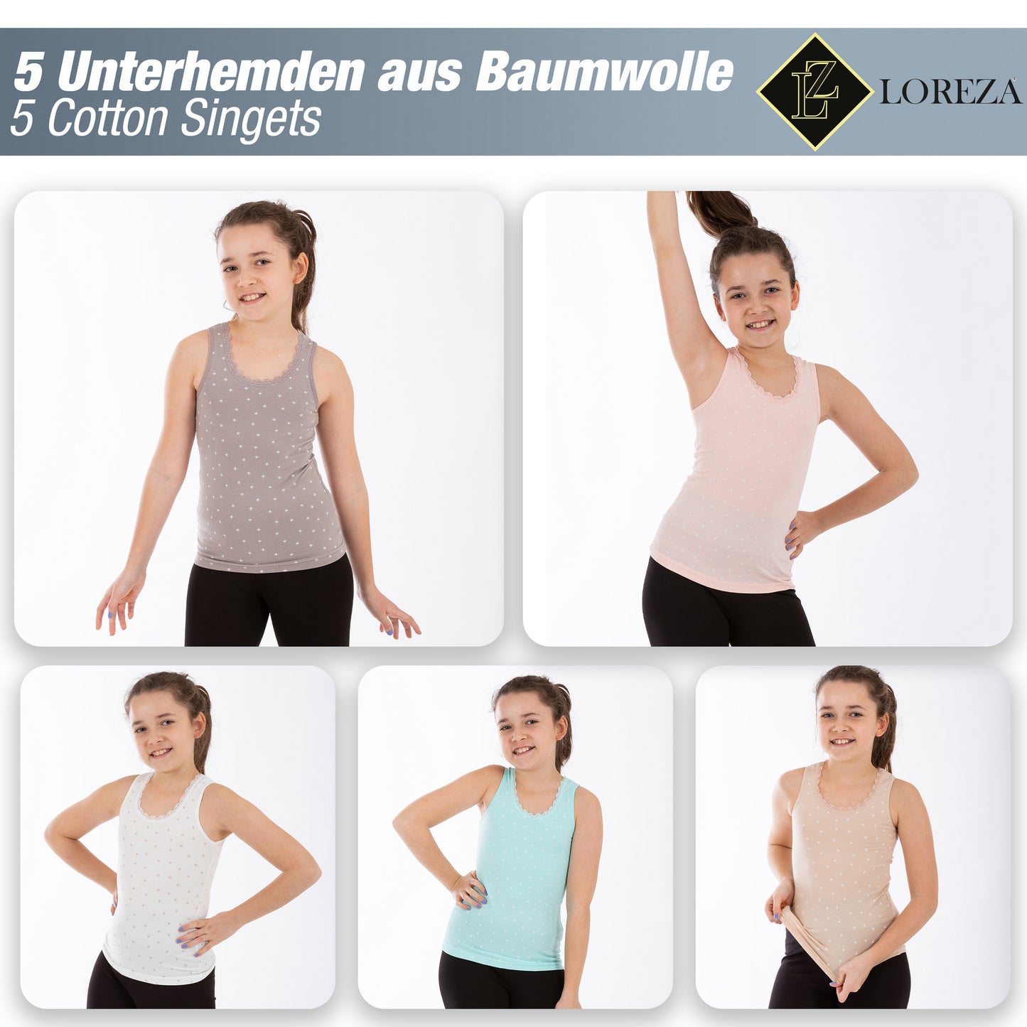 5 Kinder Mädchen Unterhemden Sterne Unterwäsche Tank Baumwolle 92-170