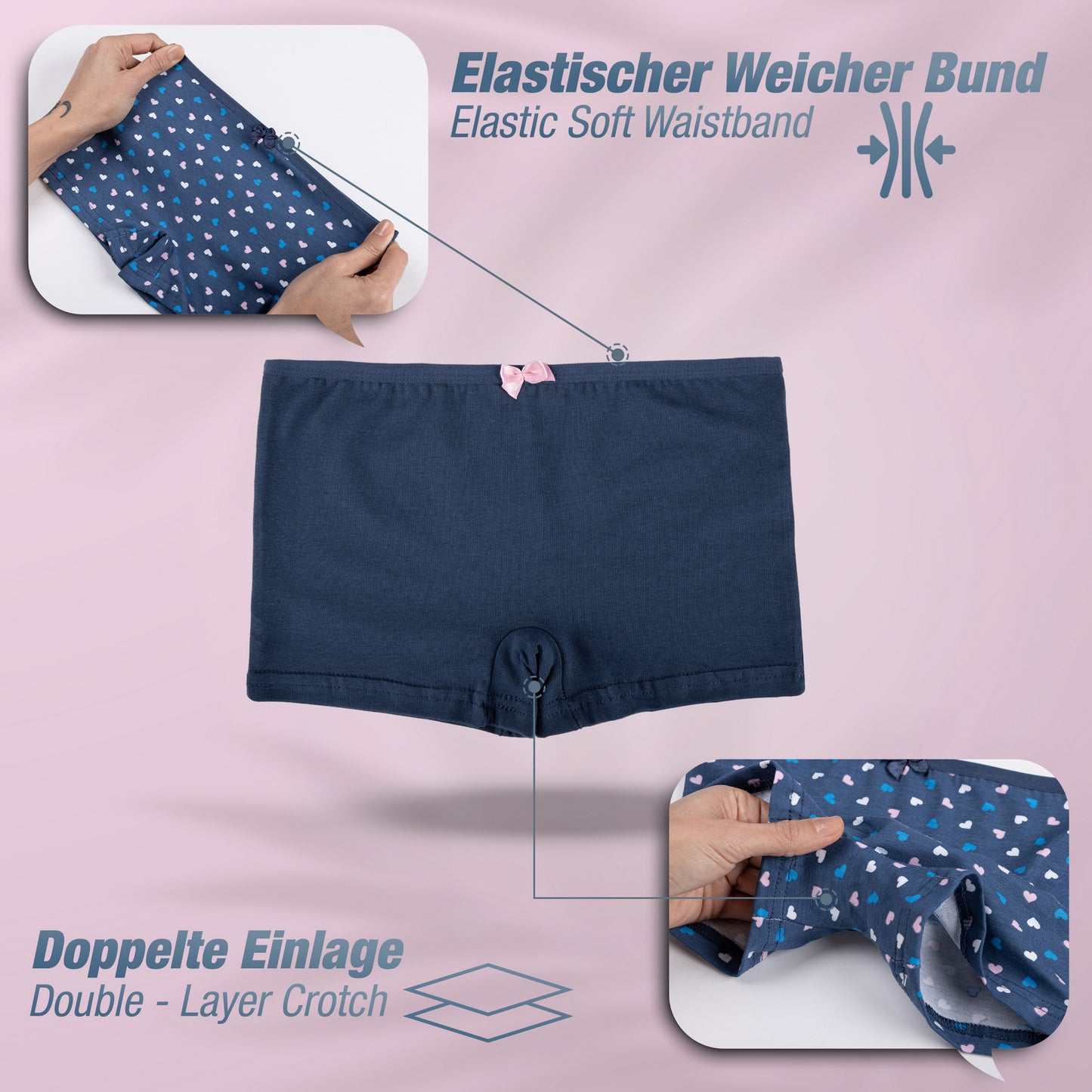 10er Set Mädchen Pantys Boxershorts - Herz