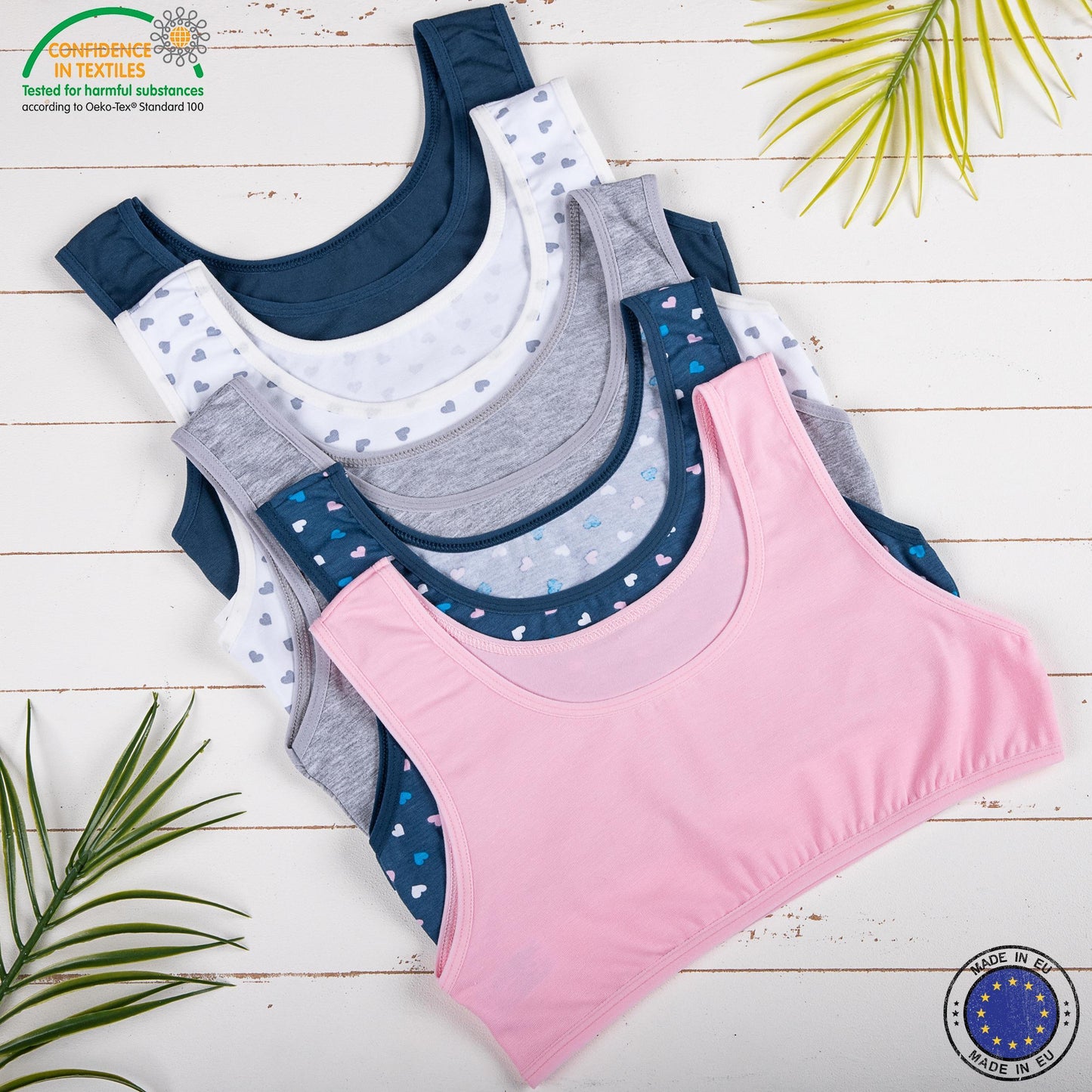 5er Set Mädchen Bustier BH - Herz - Bunt