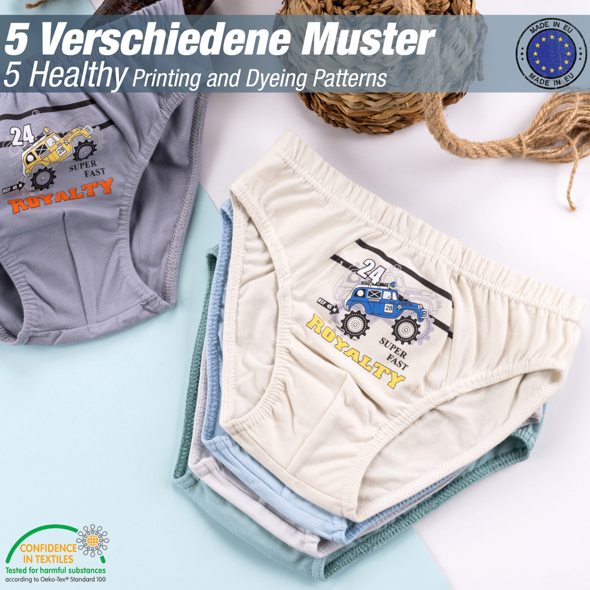 5er Set Jungen Slips - Rallye - Bunt