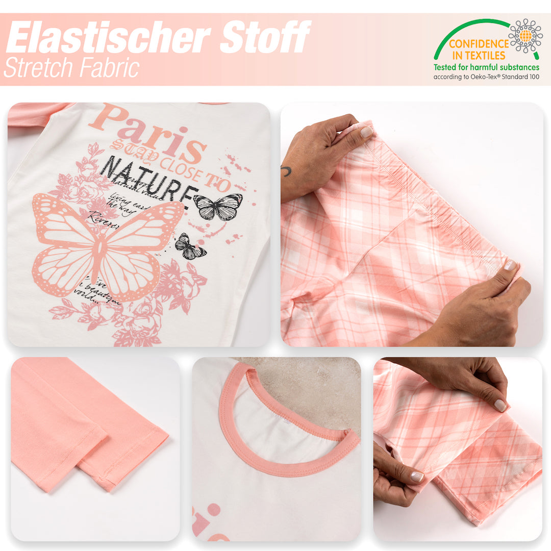 Mädchen Schlafanzug zweiteilig Set Langarm - Butterfly - Koralle
