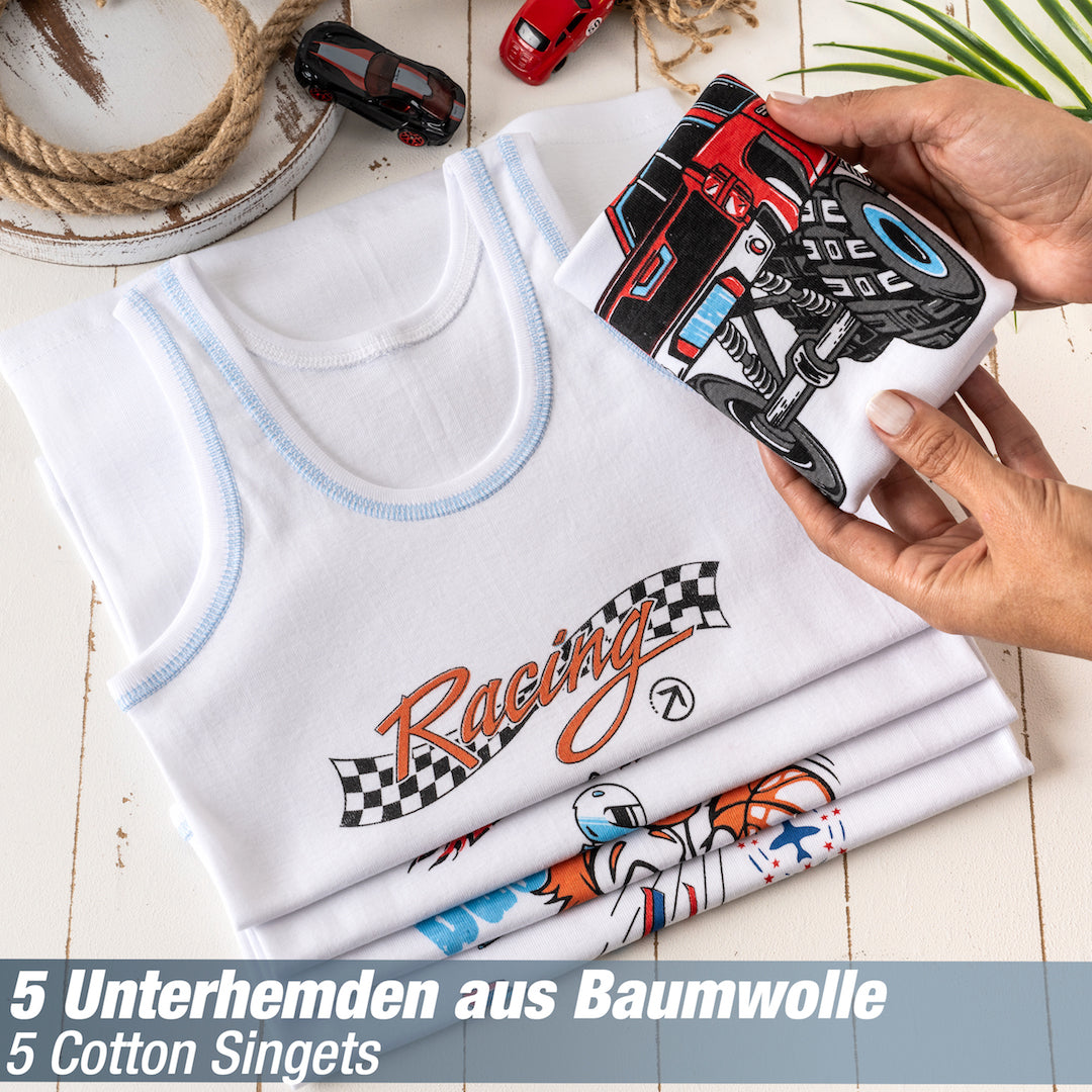 5er Set Jungen Unterhemden - Feinripp - Weiss