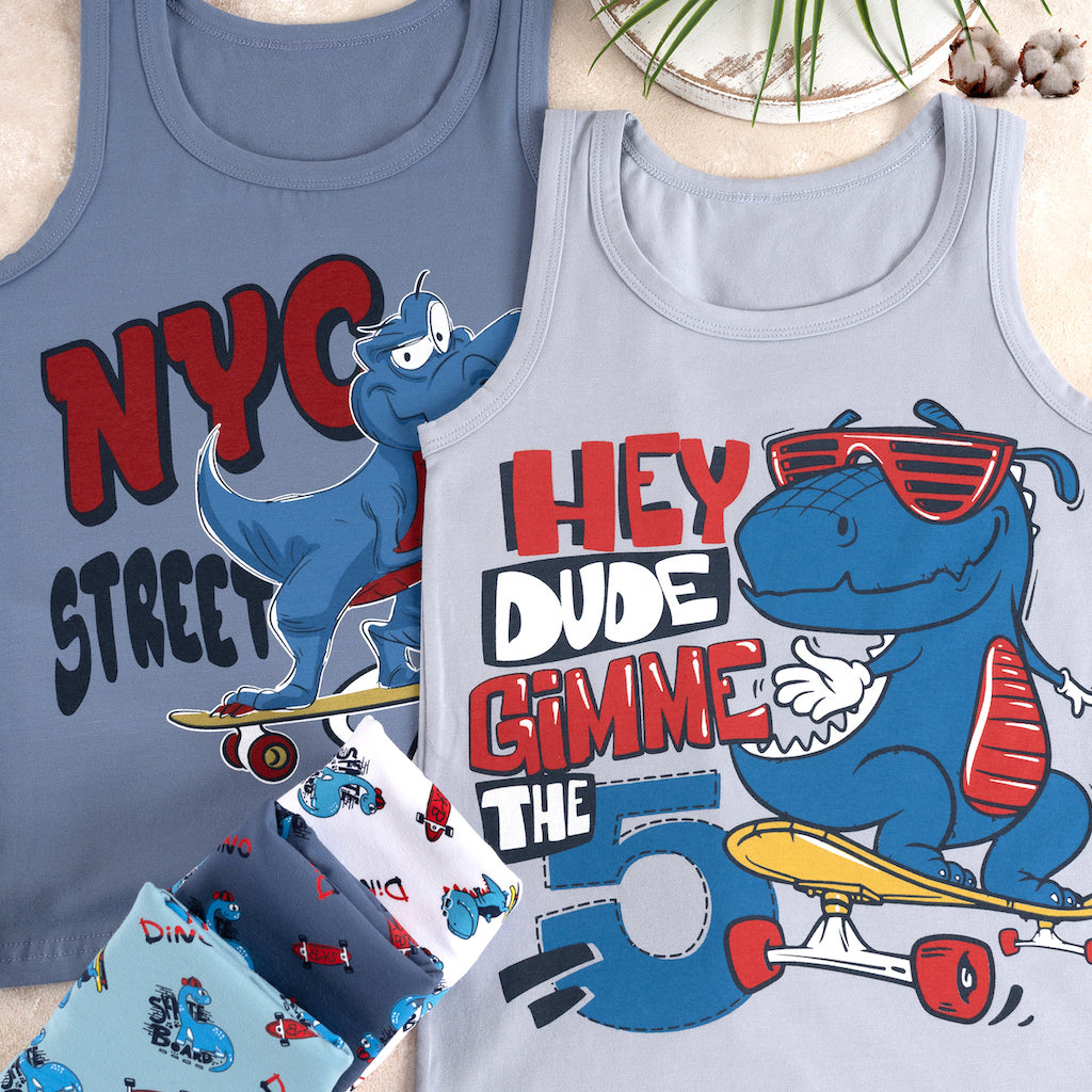 5er Set Jungen Unterhemden - Dinosaurier - Bunt